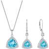 imageTriangle Jewelry Set for Women 925 Sterling Silver Halo Aquamarine Necklace Dangle Drop Leverback Earrings March Birthstone Jewelry for Her