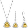 imageTriangle Jewelry Set for Women 925 Sterling Silver Halo Citrine Necklace Dangle Drop Leverback Earrings November Birthstone Jewelry for Her