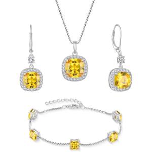 imagePrincess Cut Jewelry Set 925 Sterling Silver Citrine Earrings Dangle Drop Leverback November Birthstone Necklace and Bracelet Jewelry Gifts for Women