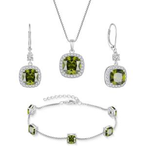 imagePrincess Cut Jewelry Set 925 Sterling Silver Peridot Earrings Dangle Drop Leverback August Birthstone Necklace and Bracelet Jewelry Gifts for Women