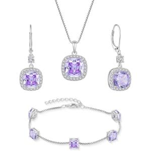 imagePrincess Cut Jewelry Set 925 Sterling Silver Alexandrite Earrings Dangle Drop Leverback June Birthstone Necklace and Bracelet Jewelry Gifts for Women