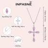 imageWomen Cross Necklace 925 Sterling Silver Halo Gemstone Necklace Crucifix Religious Pendant Birthstone Jewelry Gifts for Her