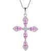 imageWomen Cross Necklace 925 Sterling Silver Halo Gemstone Necklace Crucifix Religious Pendant Birthstone Jewelry Gifts for Her