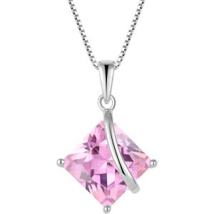imageSquare Princess Cut Necklace 925 Sterling Silver Solitaire Pendant Necklace Birthstone Jewelry Gifts for Women