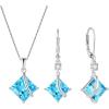 imageSquare Princess Cut Necklace and Earrings Set 925 Sterling Silver Solitaire Aquamarine Jewelry Set for Women March Birthstone Jewelry Gifts for Her