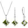 imageSquare Princess Cut Necklace and Earrings Set 925 Sterling Silver Solitaire Peridot Jewelry Set for Women August Birthstone Jewelry Gifts for Her