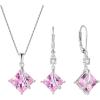 imageSquare Princess Cut Necklace and Earrings Set 925 Sterling Silver Solitaire Pink Tourmaline Jewelry Set for Women October Birthstone Jewelry Gifts for Her