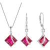 imageSquare Princess Cut Necklace and Earrings Set 925 Sterling Silver Solitaire Ruby Jewelry Set for Women July Birthstone Jewelry Gifts for Her