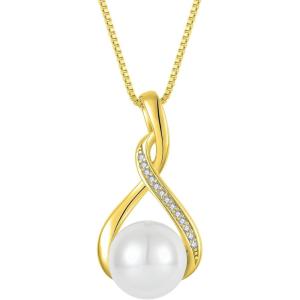 imageFreshwater Pearl Pendant Necklace for Women 925 Sterling Silver Infinity Necklace Pearl Jewelry Gifts for HerYellow Gold Plated