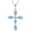 imageWomen Cross Necklace 925 Sterling Silver Halo Gemstone Necklace Crucifix Religious Pendant Birthstone Jewelry Gifts for Her03 March  Aquamarine