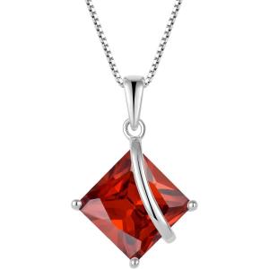 imageSquare Princess Cut Necklace 925 Sterling Silver Solitaire Pendant Necklace Birthstone Jewelry Gifts for Women01 January  Garnet