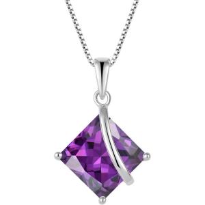 imageSquare Princess Cut Necklace 925 Sterling Silver Solitaire Pendant Necklace Birthstone Jewelry Gifts for Women02 February  Amethyst