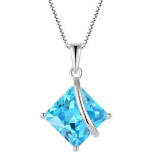 imageSquare Princess Cut Necklace 925 Sterling Silver Solitaire Pendant Necklace Birthstone Jewelry Gifts for Women03 March  Aquamarine