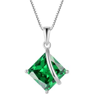 imageSquare Princess Cut Necklace 925 Sterling Silver Solitaire Pendant Necklace Birthstone Jewelry Gifts for Women05 May  Emerald