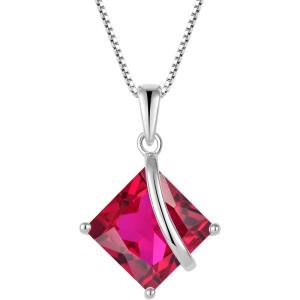 imageSquare Princess Cut Necklace 925 Sterling Silver Solitaire Pendant Necklace Birthstone Jewelry Gifts for Women07 July  Ruby