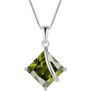 imageSquare Princess Cut Necklace 925 Sterling Silver Solitaire Pendant Necklace Birthstone Jewelry Gifts for Women08 August  Peridot