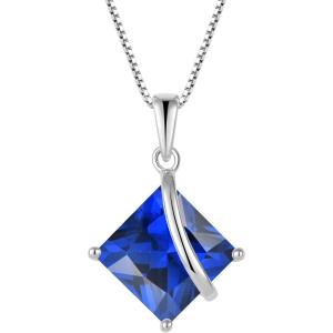imageSquare Princess Cut Necklace 925 Sterling Silver Solitaire Pendant Necklace Birthstone Jewelry Gifts for Women09 September  Sapphire