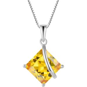 imageSquare Princess Cut Necklace 925 Sterling Silver Solitaire Pendant Necklace Birthstone Jewelry Gifts for Women11 November  Citrine