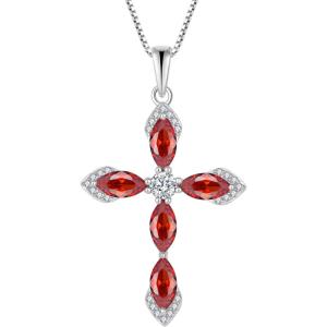 imageWomen Cross Necklace 925 Sterling Silver Halo Gemstone Necklace Crucifix Religious Pendant Birthstone Jewelry Gifts for Her01 January  Garnet