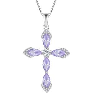 imageWomen Cross Necklace 925 Sterling Silver Halo Gemstone Necklace Crucifix Religious Pendant Birthstone Jewelry Gifts for Her06 June  Alexandrite