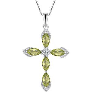 imageWomen Cross Necklace 925 Sterling Silver Halo Gemstone Necklace Crucifix Religious Pendant Birthstone Jewelry Gifts for Her08 August  Peridot