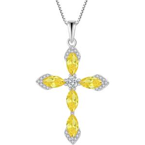 imageWomen Cross Necklace 925 Sterling Silver Halo Gemstone Necklace Crucifix Religious Pendant Birthstone Jewelry Gifts for Her11 November  Citrine