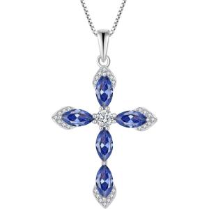 imageWomen Cross Necklace 925 Sterling Silver Halo Gemstone Necklace Crucifix Religious Pendant Birthstone Jewelry Gifts for Her12 December  Tanzanite