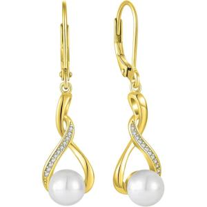 imageFreshwater Pearl Drop Earrings for Women 925 Sterling Silver Infinity Dangle Leverback Earrings Pearl Jewelry Gifts for HerYellow Gold Plated