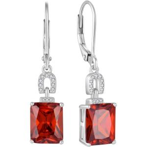 imageEmerald Cut Earrings 925 Sterling Silver Baguette Birthstone Dangle Drop Leverback Earrings Jewelry Gifts for Women01 January  Garnet
