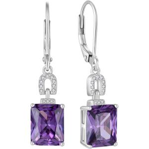 imageEmerald Cut Earrings 925 Sterling Silver Baguette Birthstone Dangle Drop Leverback Earrings Jewelry Gifts for Women02 February  Amethyst