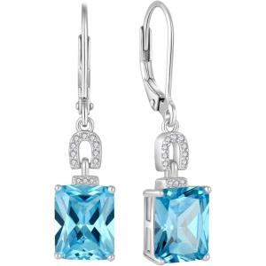 imageEmerald Cut Earrings 925 Sterling Silver Baguette Birthstone Dangle Drop Leverback Earrings Jewelry Gifts for Women03 March  Aquamarine