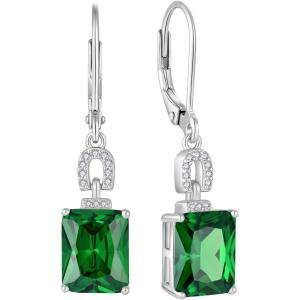 imageEmerald Cut Earrings 925 Sterling Silver Baguette Birthstone Dangle Drop Leverback Earrings Jewelry Gifts for Women05 May  Emerald