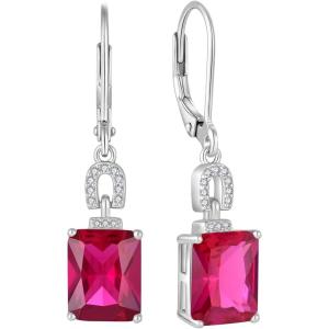 imageEmerald Cut Earrings 925 Sterling Silver Baguette Birthstone Dangle Drop Leverback Earrings Jewelry Gifts for Women07 July  Ruby