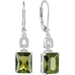 imageEmerald Cut Earrings 925 Sterling Silver Baguette Birthstone Dangle Drop Leverback Earrings Jewelry Gifts for Women08 August  Peridot
