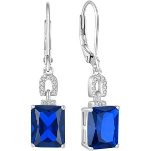 imageEmerald Cut Earrings 925 Sterling Silver Baguette Birthstone Dangle Drop Leverback Earrings Jewelry Gifts for Women09 September  Sapphire