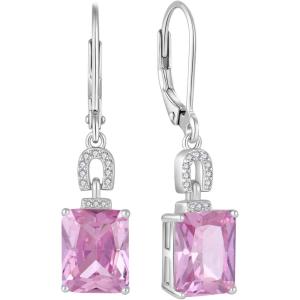 imageEmerald Cut Earrings 925 Sterling Silver Baguette Birthstone Dangle Drop Leverback Earrings Jewelry Gifts for Women10 October  Pink Tourmaline