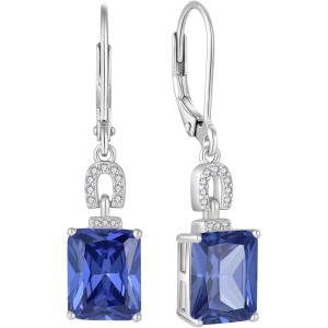 imageEmerald Cut Earrings 925 Sterling Silver Baguette Birthstone Dangle Drop Leverback Earrings Jewelry Gifts for Women12 December  Tanzanite
