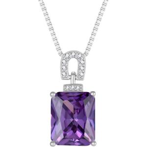 imageEmerald Cut Necklace 925 Sterling Silver Baguette Birthstone Pendant Necklace Jewelry Gifts for Women02 February  Amethyst