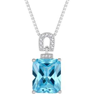 imageEmerald Cut Necklace 925 Sterling Silver Baguette Birthstone Pendant Necklace Jewelry Gifts for Women03 March  Aquamarine