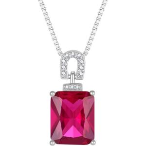imageEmerald Cut Necklace 925 Sterling Silver Baguette Birthstone Pendant Necklace Jewelry Gifts for Women07 July  Ruby