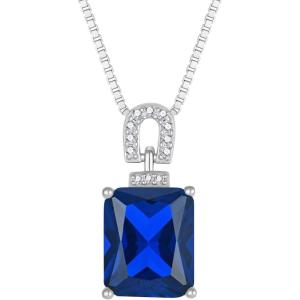 imageEmerald Cut Necklace 925 Sterling Silver Baguette Birthstone Pendant Necklace Jewelry Gifts for Women09 September  Sapphire