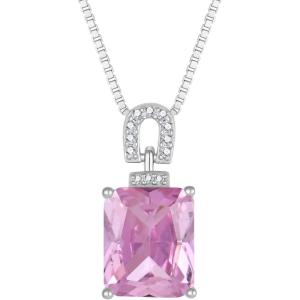 imageEmerald Cut Necklace 925 Sterling Silver Baguette Birthstone Pendant Necklace Jewelry Gifts for Women10 October  Pink Tourmaline