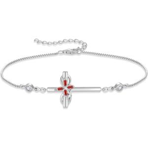 imageCross Bracelet for Women 925 Sterling Silver Infinity Butterfly Birthstone Link Bracelet Crucifix Religious Jewelry for Her01 January  Garnet