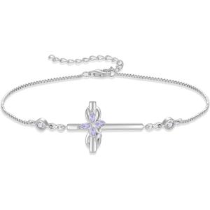 imageCross Bracelet for Women 925 Sterling Silver Infinity Butterfly Birthstone Link Bracelet Crucifix Religious Jewelry for Her06 June  Alexandrite