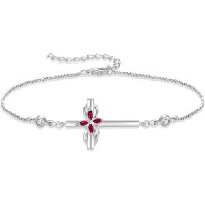 imageCross Bracelet for Women 925 Sterling Silver Infinity Butterfly Birthstone Link Bracelet Crucifix Religious Jewelry for Her07 July  Ruby