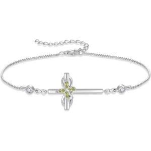 imageCross Bracelet for Women 925 Sterling Silver Infinity Butterfly Birthstone Link Bracelet Crucifix Religious Jewelry for Her08 August  Peridot