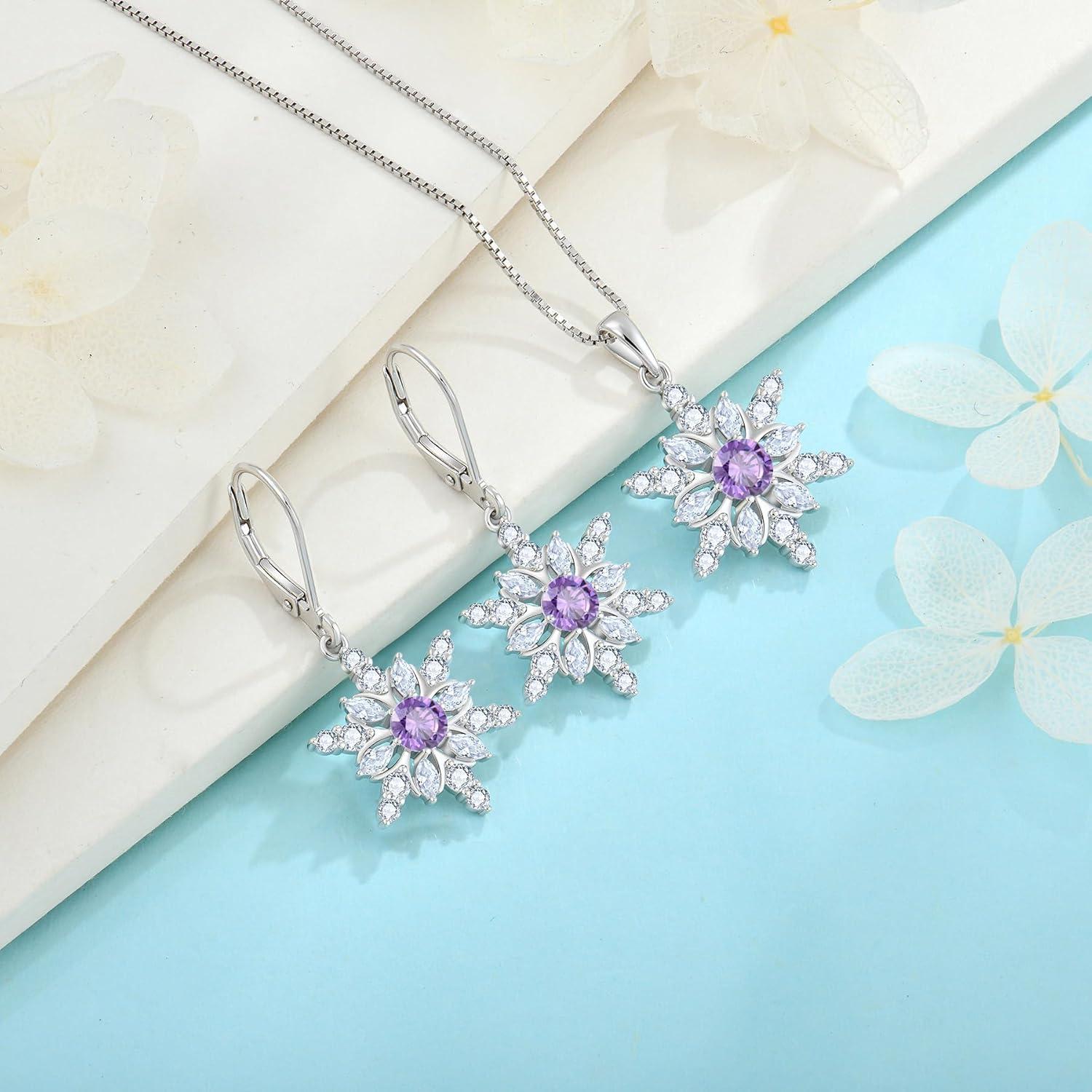imageSnowflake Necklace for Women 925 Sterling Silver Christmas Pednant Necklace Birthstone Jewelry Gifts for Her02 February  Amethyst