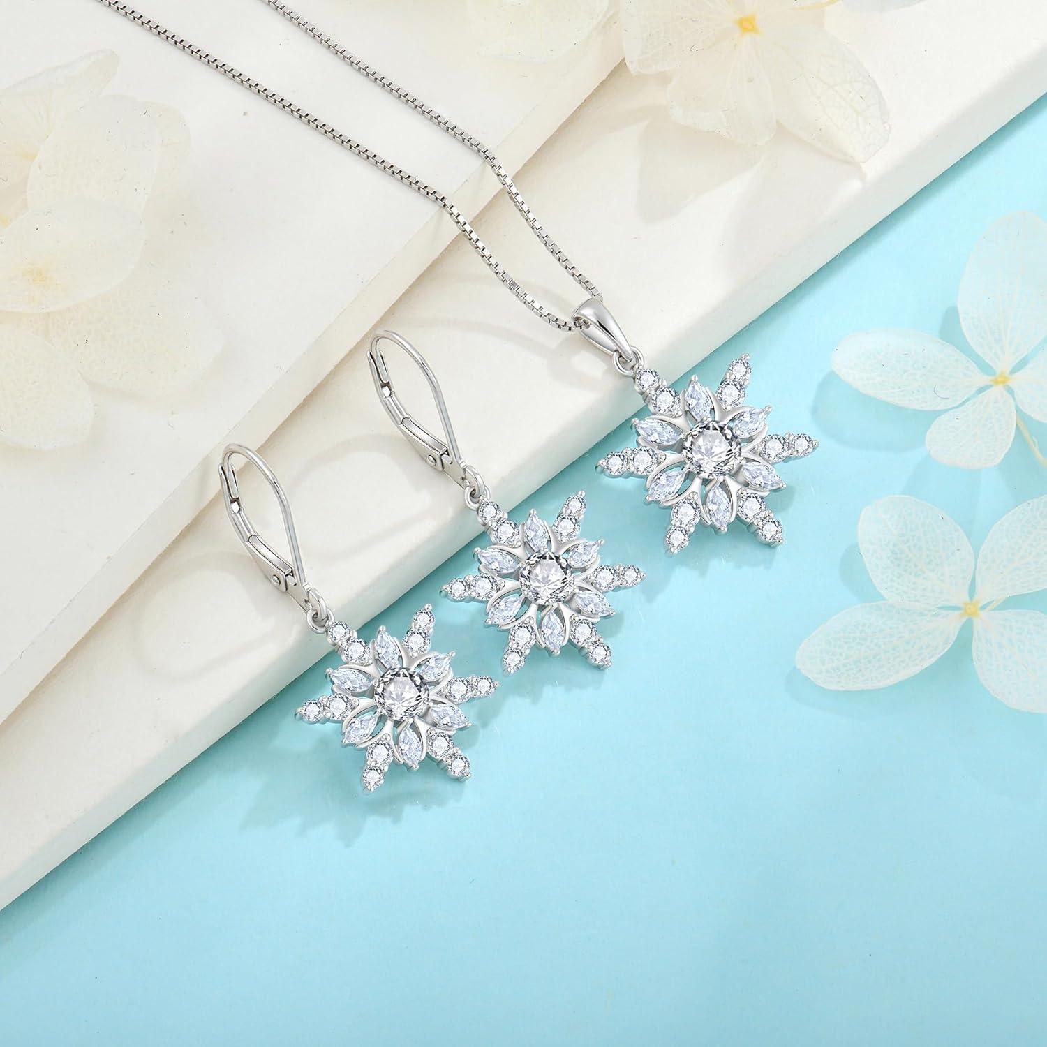 imageSnowflake Necklace for Women 925 Sterling Silver Christmas Pednant Necklace Birthstone Jewelry Gifts for Her04 April  Simulated Diamond