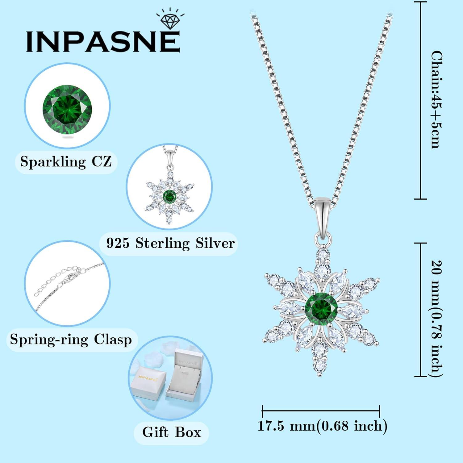 imageSnowflake Necklace for Women 925 Sterling Silver Christmas Pednant Necklace Birthstone Jewelry Gifts for Her05 May  Emerald