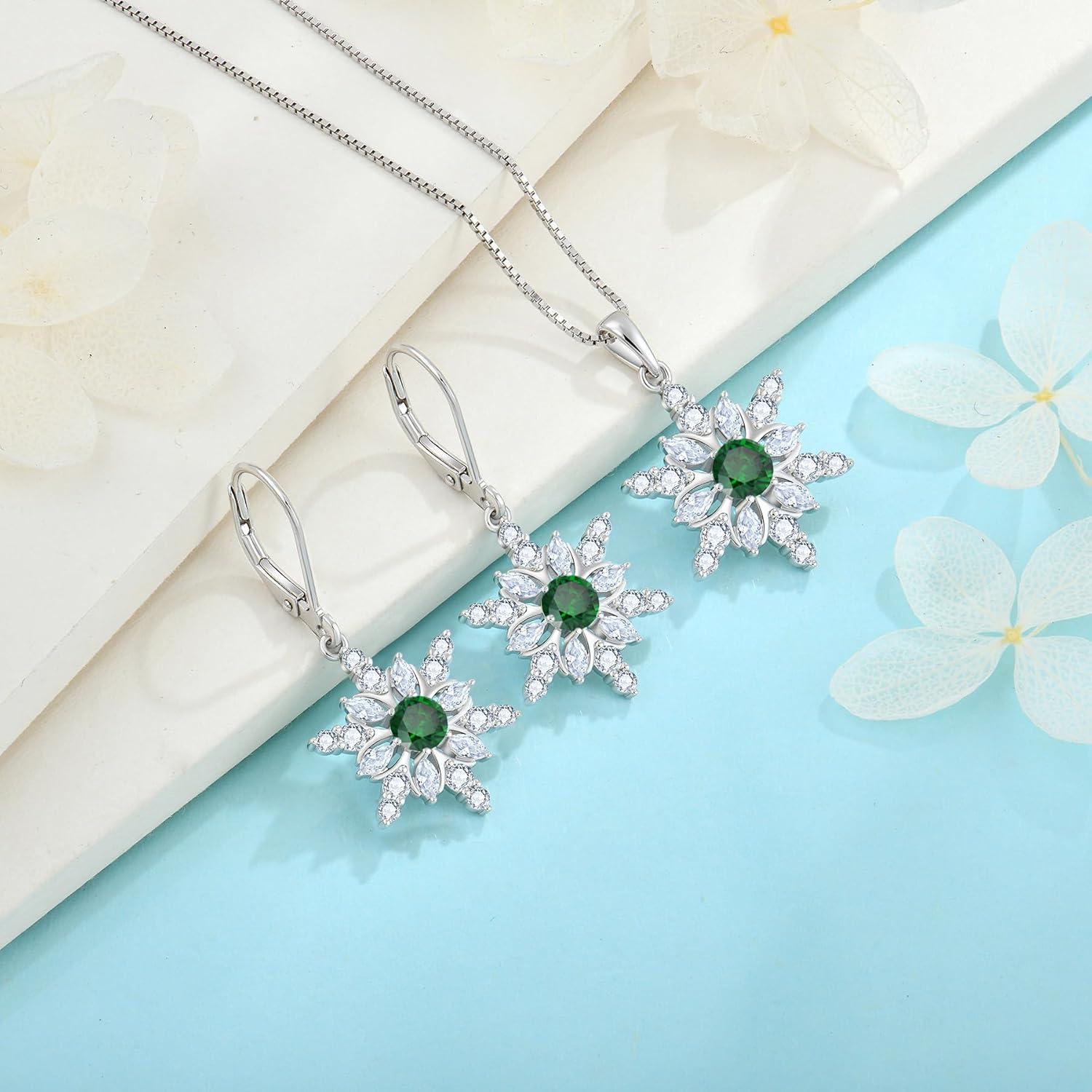 imageSnowflake Necklace for Women 925 Sterling Silver Christmas Pednant Necklace Birthstone Jewelry Gifts for Her05 May  Emerald